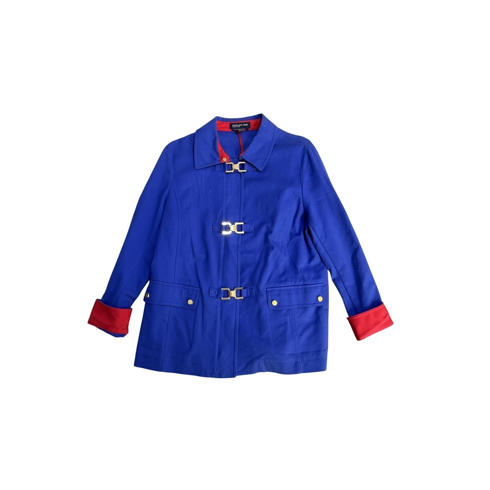 Jones New York Signature Jacket Womens Large Blue Toggle Zip Pockets Stretch